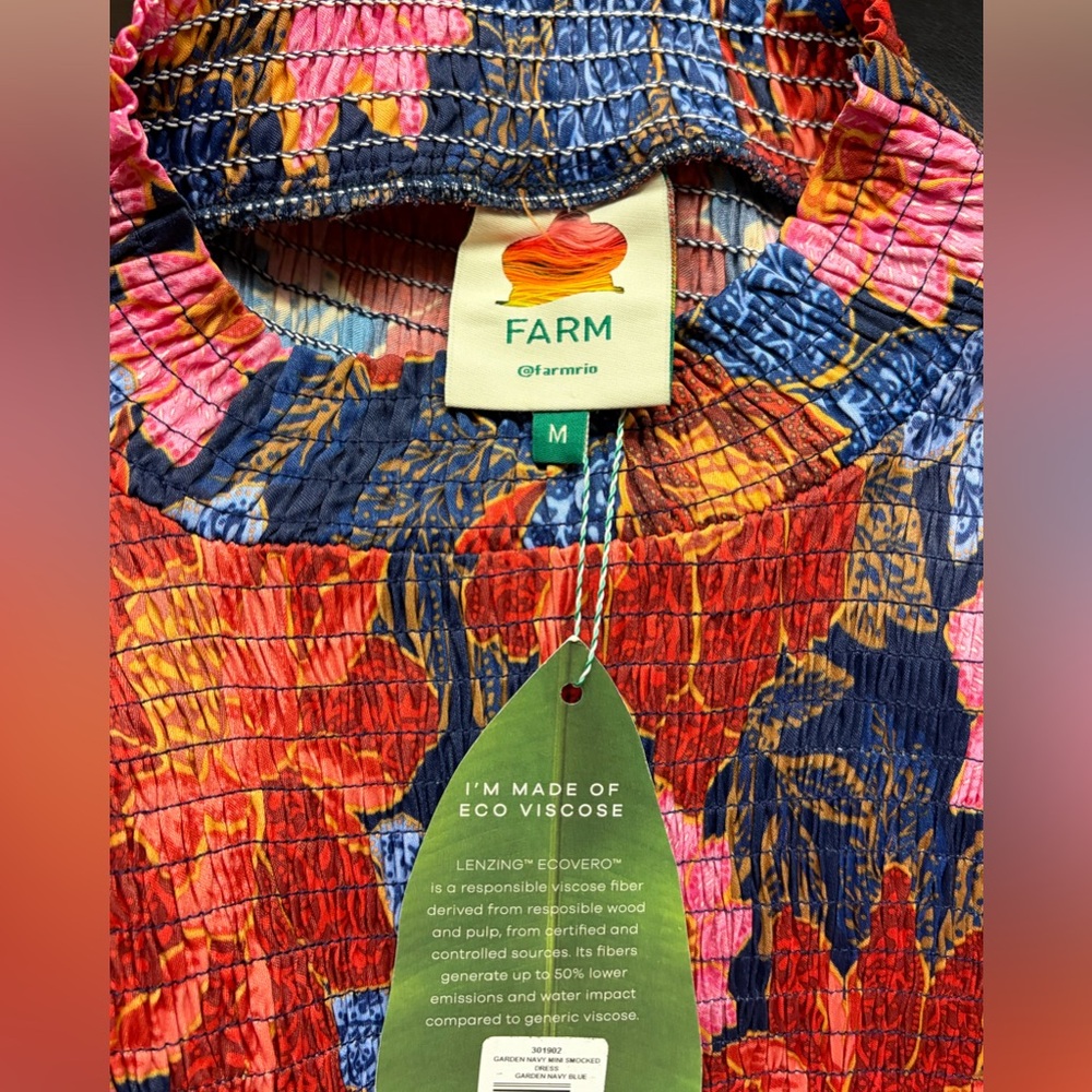 NWT Farm Rio Garden Navy Smocked Mini Dress Size M - Picture 10 of 13